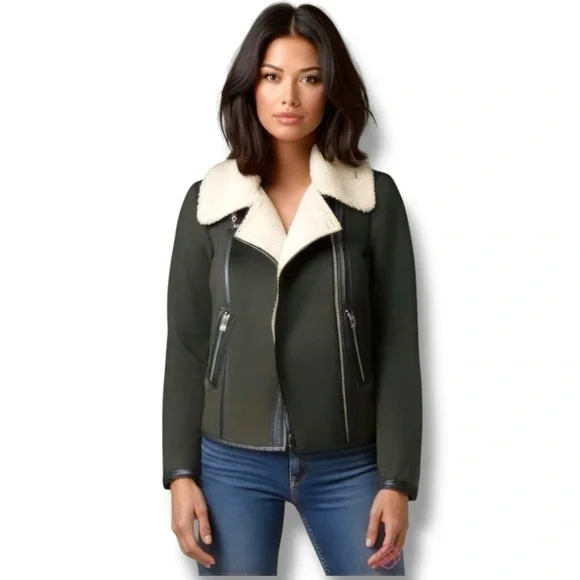 Aviator Bomber Jacket Coat Khaki Army Green Women’s Size XS - Picture 1 of 11